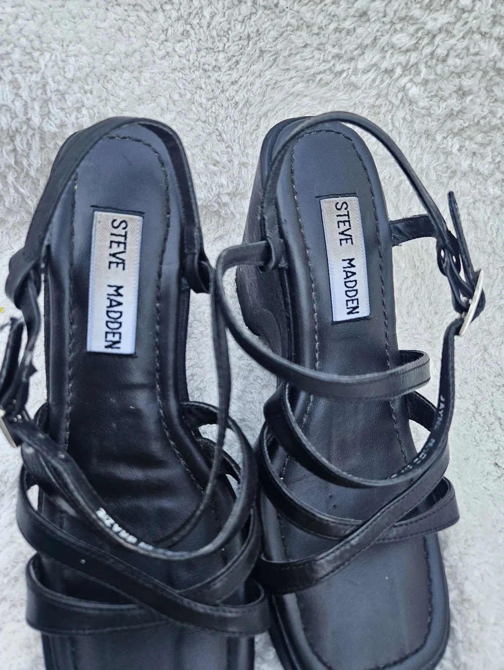 Y2K Vintage Steve Madden Black Strappy Platform Sandals - Picture 6 of 7